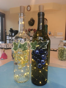 Decorated Recycled Lighted Wine Bottles Set