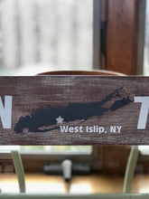 Load image into Gallery viewer, West Islip, New York GPS Painted Wood Sign| Gift for New Home| Wedding Gift| Painted Wood Sign Measures 30x4| Wall Sign
