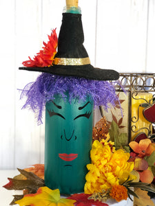 Elphaba the Witch Lighted Wine Bottle| Made with Up cycled Wine Bottles| Halloween Home Decor| w/Battery Opt. wine cork| Gift for wine lover