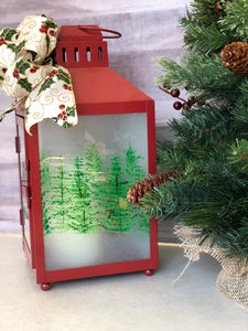Merry Christmas Red Truck Christmas Tree Lantern 15 inch Red Lantern come with Battery Operated Candle| Holiday Home Decor|