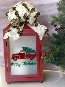 Merry Christmas Red Truck Christmas Tree Lantern 15 inch Red Lantern come with Battery Operated Candle| Holiday Home Decor|