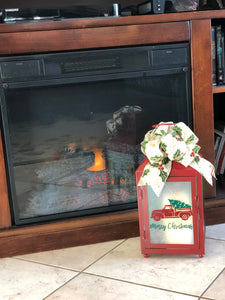 Merry Christmas Red Truck Christmas Tree Lantern 15 inch Red Lantern come with Battery Operated Candle| Holiday Home Decor|