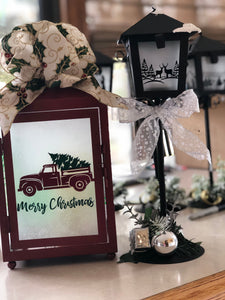 Merry Christmas Red Truck Christmas Tree Lantern 15 inch Red Lantern come with Battery Operated Candle| Holiday Home Decor|