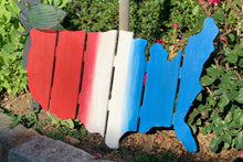 Load image into Gallery viewer, Red, White and Blue Wood Pallet American Map Sign (&quot;22 x 15&quot;)/Patriotic and Americana Style/Independence Day decoration/ Can be personalized
