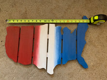 Load image into Gallery viewer, Red, White and Blue Wood Pallet American Map Sign (&quot;22 x 15&quot;)/Patriotic and Americana Style/Independence Day decoration/ Can be personalized
