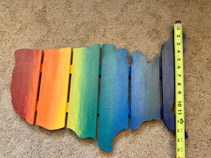 Wood Pallet American Map Sign  ("22 x 15") Rainbow Painted with a Pearlized Finish/ LBGTQ Pride/ Essential Worker Thank you