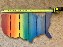 Load image into Gallery viewer, Wood Pallet American Map Sign  (&quot;22 x 15&quot;) Rainbow Painted with a Pearlized Finish/ LBGTQ Pride/ Essential Worker Thank you
