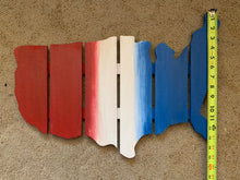 Load image into Gallery viewer, Red, White and Blue Wood Pallet American Map Sign (&quot;22 x 15&quot;)/Patriotic and Americana Style/Independence Day decoration/ Can be personalized
