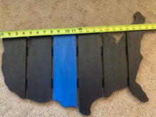Load image into Gallery viewer, Black Blue Line Wood Pallet American Map Sign (&quot;22 x 15&quot;) Honoring the Police Can be personalized
