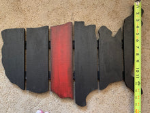 Load image into Gallery viewer, Black and Red Line Wood Pallet American Map Sign (&quot;22 x 15&quot;) Honoring the Fireman can be personalized
